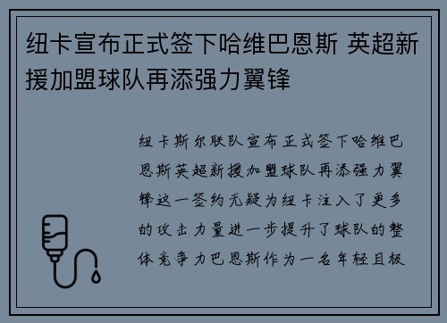 纽卡宣布正式签下哈维巴恩斯 英超新援加盟球队再添强力翼锋 纽卡宣布正式签下哈维巴恩斯 英超新援加盟球队再添强力翼锋