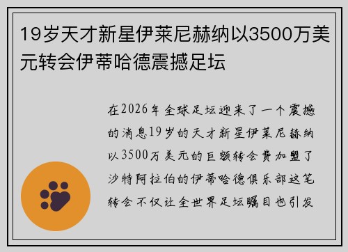 19岁天才新星伊莱尼赫纳以3500万美元转会伊蒂哈德震撼足坛